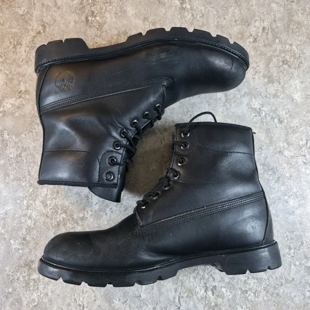 Vintage Timberland Boots Mens Size 9 Tripe Black Soft Toe Combat Made in USA.